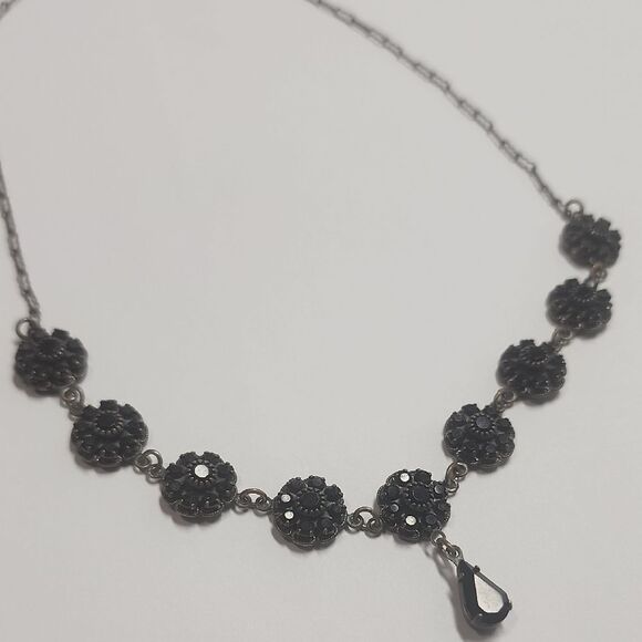 Liz Palacios SF Black Rhinestone Flower Link Necklace - Picture 2 of 6